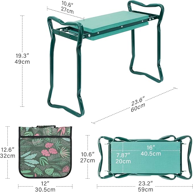 Garden Kneeler and Seat Stool with 2 Large Tool Bags and Soft Kneeling Pad Heavy Duty Garden Foldable Bench for Gardening Lovers (2 Tool Bags)