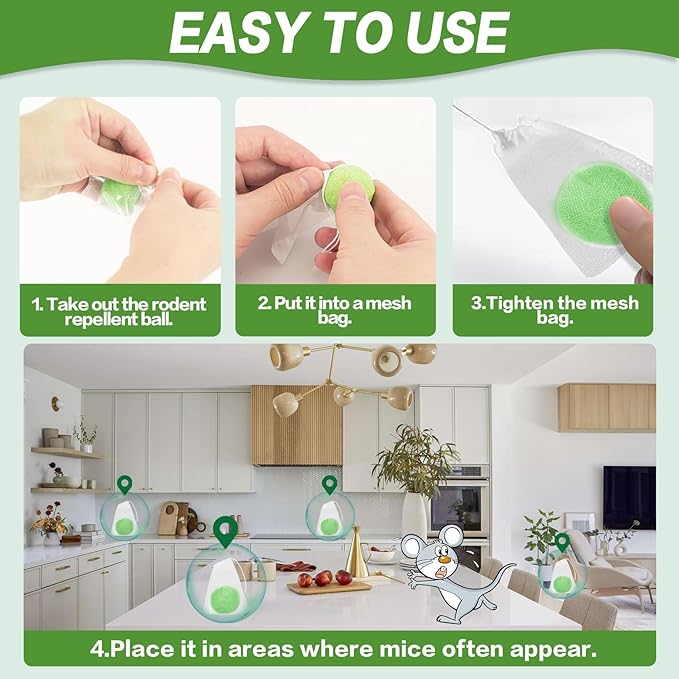 28 Pack Mouse Rodent Repellent Balls - Natural Peppermint Oil for Mice, Rats, Squirels & Spiders - Safe for Pets & Family -Indoor/Outdoor Pest Control for Home, Kitchen, Garage