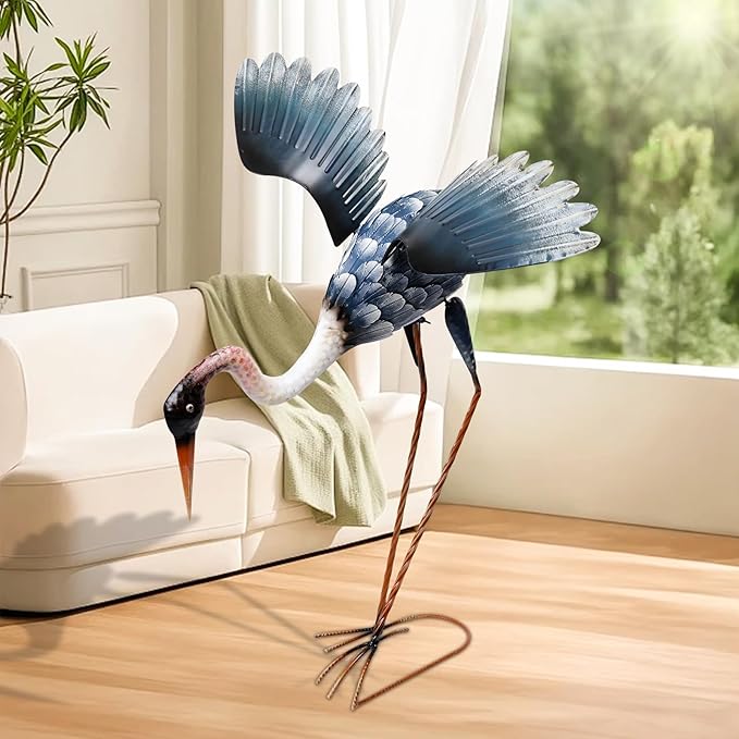 MUMTOP Crane Garden Statues for Outside, Blue Heron Garden Sculpture Statue, 25 Inch Large Bird Yard Art for Backyard Pond Patio Porch Decoration