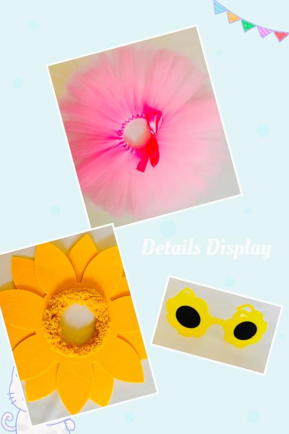 3 Pcs Pink Tulle Skirt Porch Goose Outfits,Cute Goose Outfit, Sunflower Headpiece Glasses TulleSkirt for 17" Lawn Goose Garden Yard Patio Garden Goose Statue and Christmas & Halloween