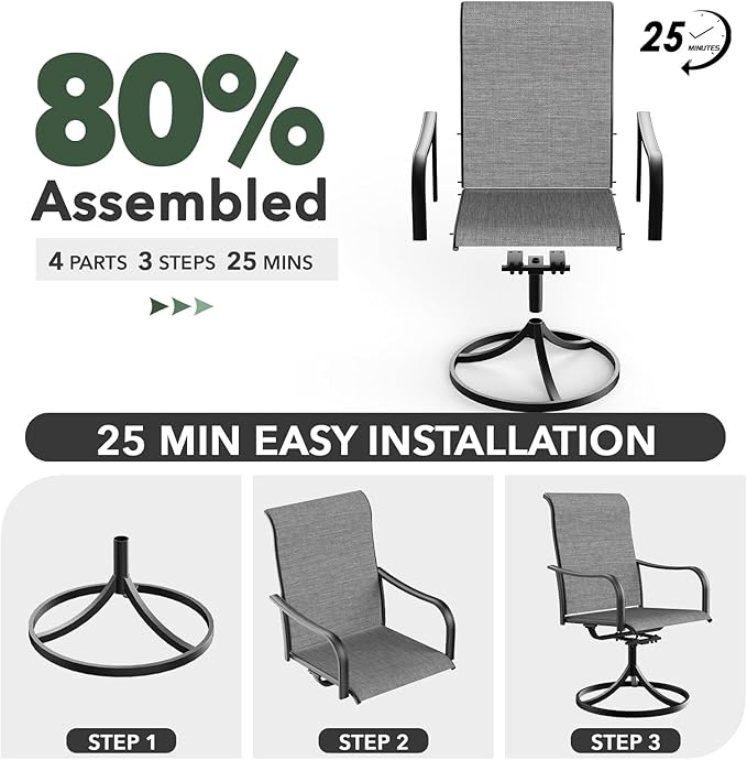 7-Piece Outdoor Dining 6 Swivel Chair and 63.5'' Rectangular Table with All Weather Frame for Backyard Front Porch Pool Deck Outdoor Furniture Set - Grey Style2