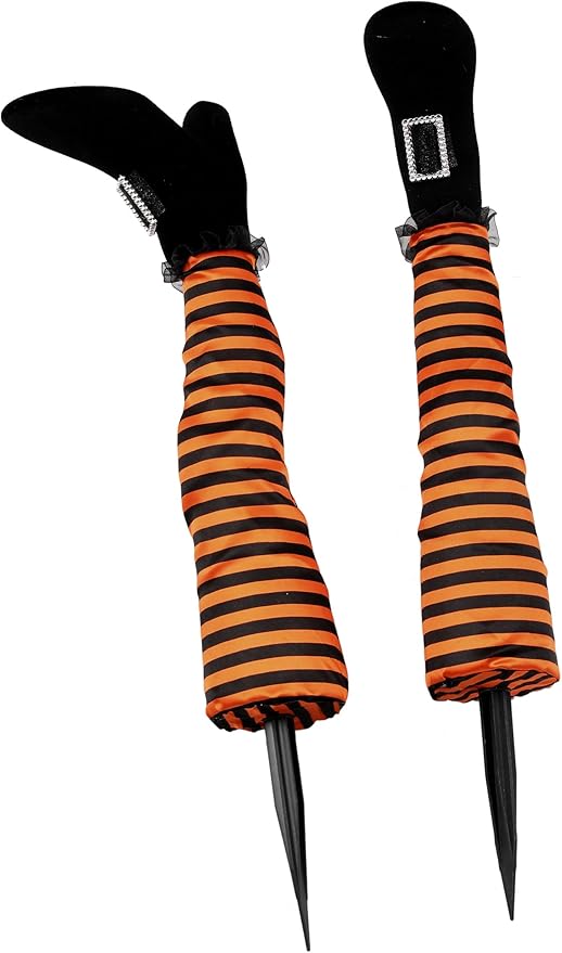 Halloween Witches Legs Decor Leg Yard Stakes Stake Wreaths Feet Door Crashing Garden Party Porch Wicked Hanging House Foot Outdoor Decorations (Orange)