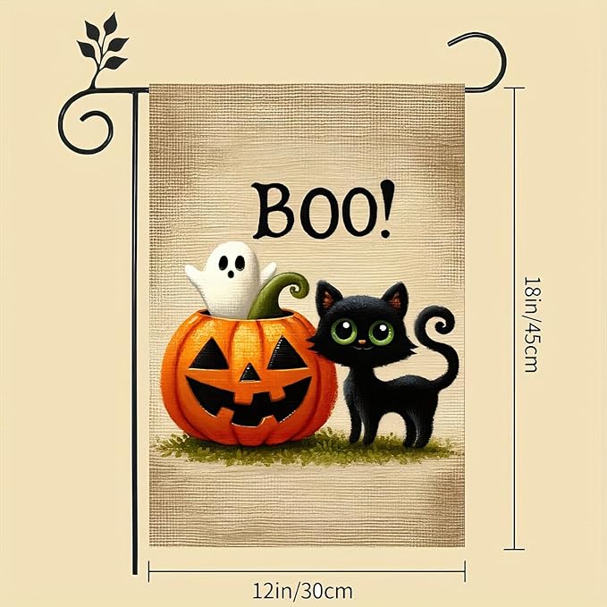 Halloween Garden Flag Ghost Black Cat Gander Flag 12x18 Inch Double Sided Halloween Yard Flag Holiday Yard Outdoor Decoration