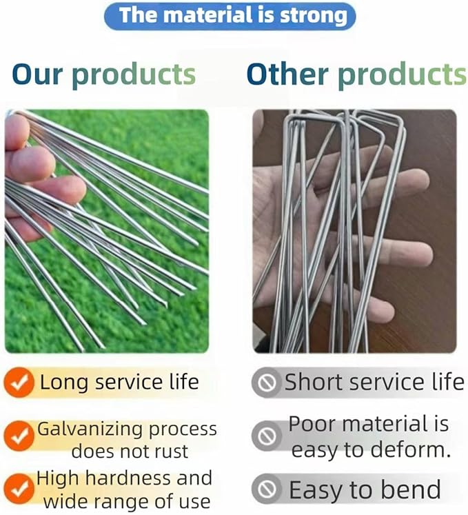 8 inch 20 Pack Silver Galvanized Landscape Staples 11 Gauge Garden Stakes Pins Anti-Rust Ground Stakes U-Shaped Tent Stakes are Used for Weed Barrier, Irrigation Tubing, Yard Lawn, Landscape Fabric