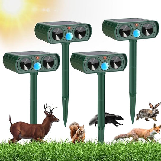 4 Pack Ultrasonic Animal Repellent Cat Repellent Outdoor Deer Repllent Devices Animal Deterrent Scare Squirrel, Raccoon, Skunk, Rabbit, Dog with Motion Detector for Yard Garden