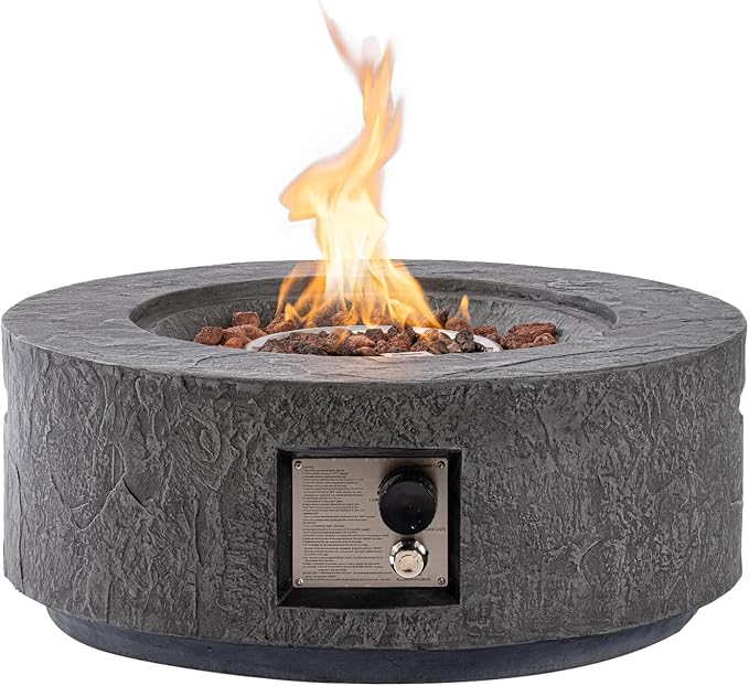 Propane Fire Pit Table, 28 in Round Outdoor Propane Gas Fire Pits, 40000 BTU Firepit for Outside Patio with Rain Cover, Lava Rocks for Backyard & Deck, Dark Grey