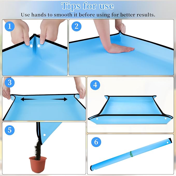 SupKing Repotting Mat 29.5"x 29.5" for Indoor Plant Transplanting Large Blue Garden Mat Gift for Plant Lovers Oxford Fabric Portable Potting Tray for Gardening Mess Control