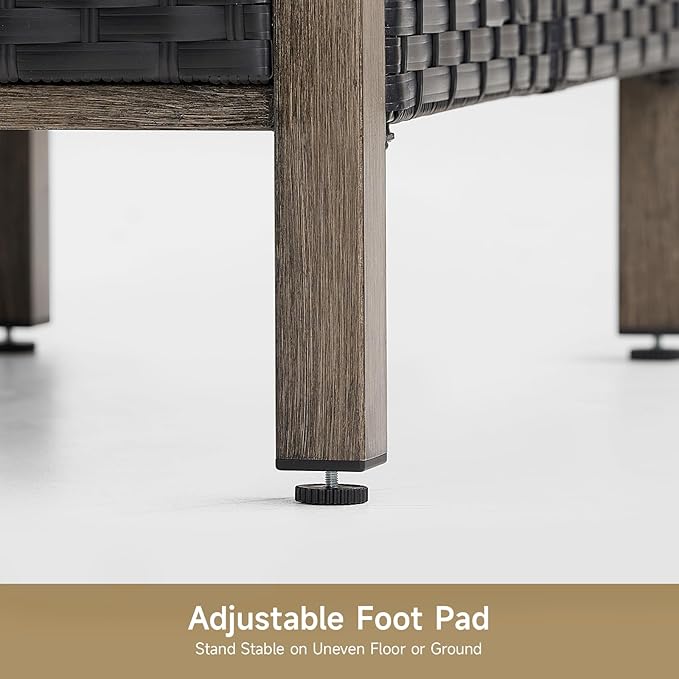 Outdoor Storage Cabinet, Woven Rattan Bar Table with 2 Doors, Slatted-Top, Wicker Console Table for Patio, Garden, Backyard, Kitchen - Black