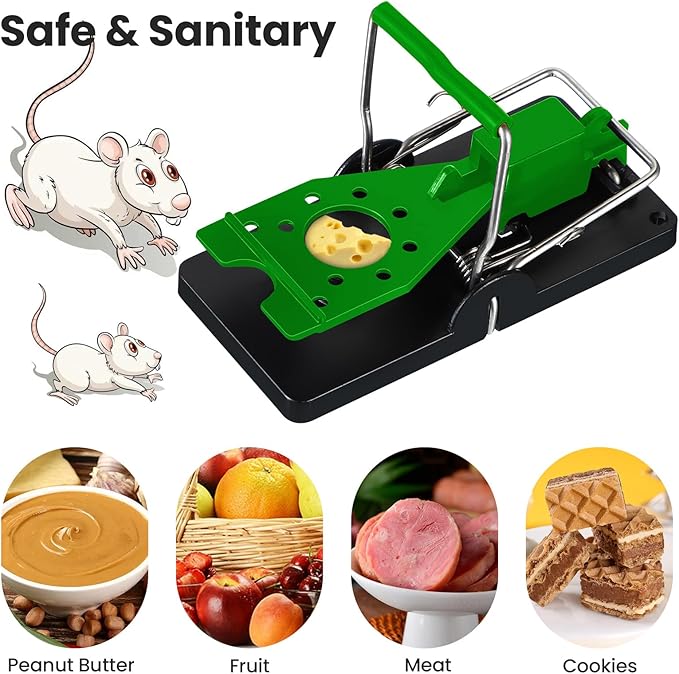 Qualirey 24 Pcs Plastic Mouse Rat Traps House Indoor Quick Effective Safe for Warehouse Garden Kitchen 3.86 x 1.81 x 2.17 Inch (Black,Green)