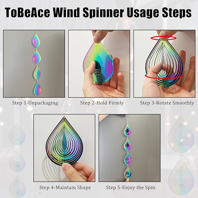 Rainbow Metal Wind Spinners Outdoor Garden Yard Decor, Bird Scare Discs Reflectors to Keep Birds Away, Holographic Reflective Bird Devices Deterrents for Outside Patio Fruit Trees (Water Droplet)