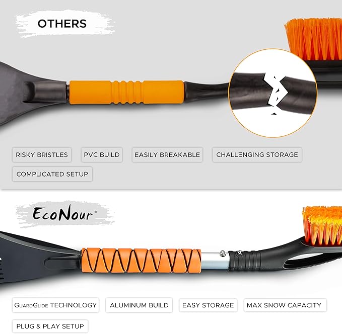 EcoNour 27" Car Snow Brush and Ice Scraper (2 Pack) | Aluminum Snow Scraper for Cars with Ergonomic Foam Grip | Scratch-Free Windshield Ice Scraper and Snow Remover for Cars and SUVs