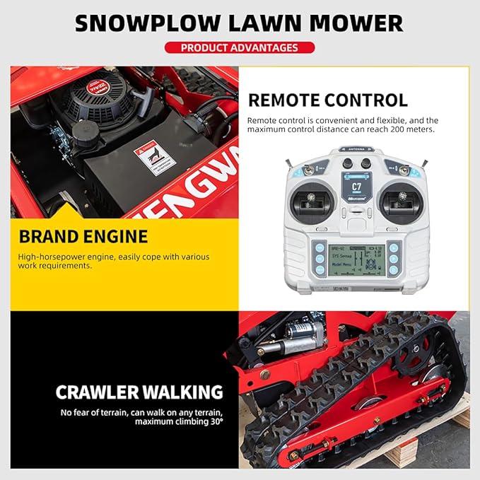 Robot Remote Control Snow Removal and Lawn Mower Electric Start 45°Climbing Crawler Anti-Skid Snow Removal Machine All-Terrain Lawn Mower and Snow Removal Machine (HW-224 Snow)