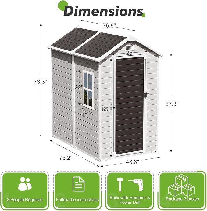 4x6 FT Small Plastic Shed Resin Outdoor Storage with Floor Included, Waterproof Mini Garden Tool Sheds Cabinet