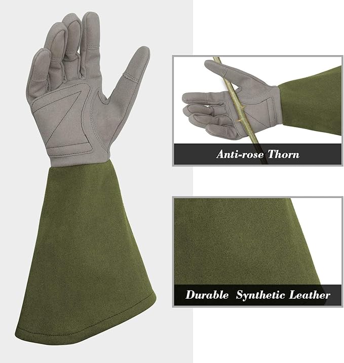 Rose Pruning Gloves Thorn Proof, Embroidery Leather Gardening Gloves with Extra Long Forearm Protection