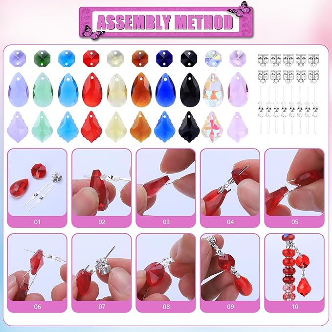 VICTLOV Crystal Suncatcher Making Kit, 273 Pieces with Beads, Snowflakes, Butterflies, Glass Balls for Garden Decoration, DIY Outdoor Hanging Ornaments (453Pcs Diamond+Ball+Pendant D)