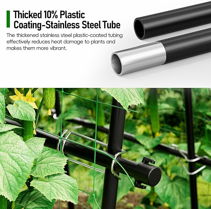 Garden Arch Trellis 88.58" Extra Tall for Climbing Plants Outdoor, Steel Stainless Arched Arbors Tunnel Trellis with Netting, Metal Cable Ties for Cucumber Tomato Pea Vines Fruit