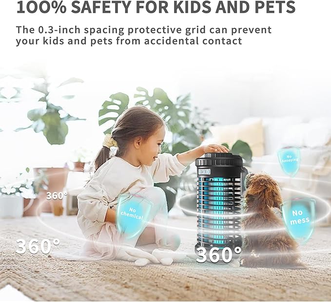 Solar Bug Zapper Indoor Outdoor, 4200V Portable Electric Mosquito Zappers Waterproof, Rechargeable Cordless Insect Fly Zapper with 4000mAh Battery, LED Light for Home, Patio, Backyard, Camping