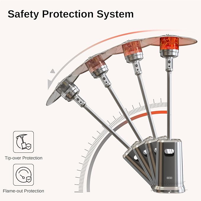 EAST OAK Anti-rust 50,000 BTU Patio Heater for Outdoor Use with Double-Layer Stainless Steel Burner, Square Round Table Design and Wheels, Propane Patio Heater for Home and Commercial, Stainless Steel