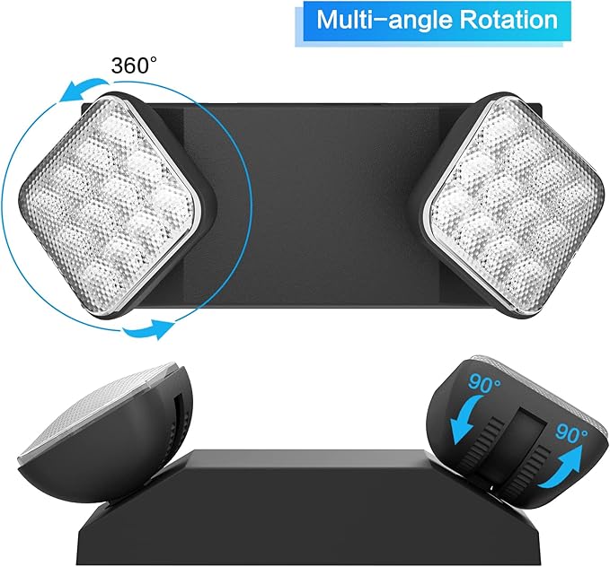 1 Pack Black Led Exit Sign with Emergency Lights &Battery Backup -Adjustable Hardwired 2 LED Head-UL Certified-120-277VAC/Commercial Emergency Lights Fixtures for Home/Business.