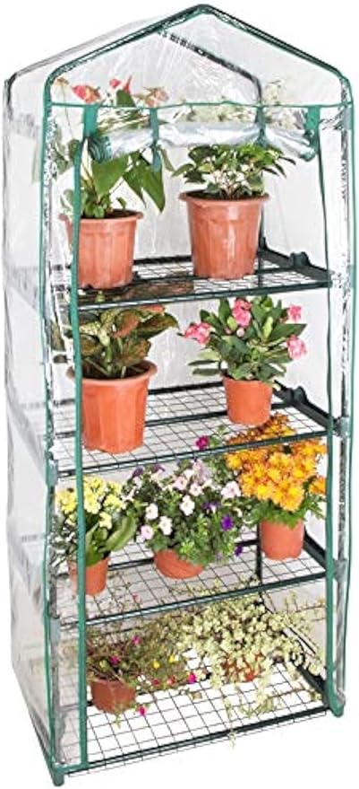 Rocky Mountain Goods 4 Tier Mini Greenhouse with Shelves - Outdoor/Indoor Greenhouse with Zippered Access Door - Easy No Tools Required Assembly - Heavy Duty Frame/Shelves