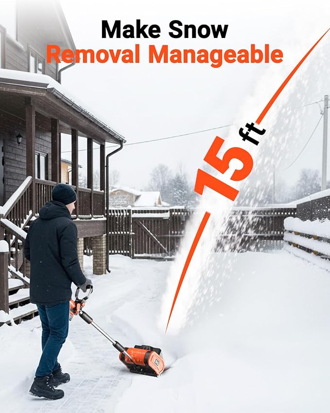 VOLTASK Cordless Snow Shovel - 24V | 11-Inch | 4-Ah Cordless Snow Blower, Battery Snow Blower with Adjustable Front Handle (4-Ah Battery & Quick Charger Included)