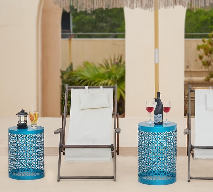 Y&M Set of 3 Heavy-Duty Round End Table, Side Table, Coffee Table for Indoor Multifunctional Use, Outdoor Decorative Garden Stool Plant Stand-Blue