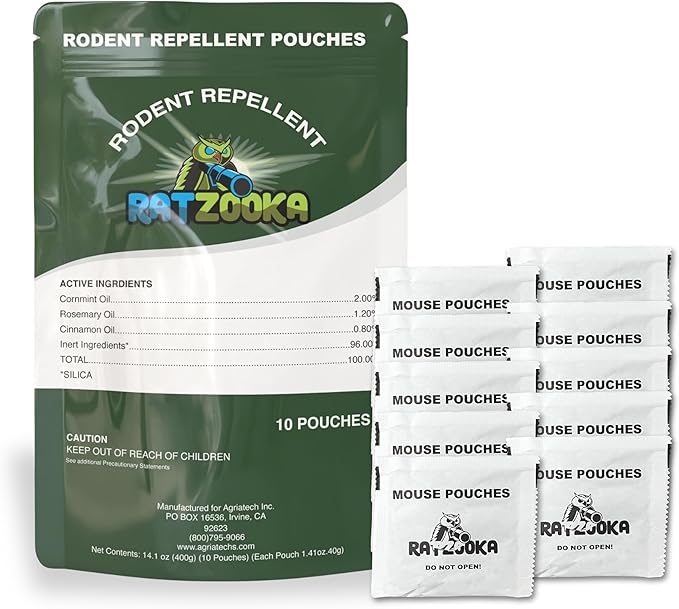 Extra-Strength Mouse Repellent Pouches with Cinnamon/Cornmint Oils, (10 Pouches) Natural Rodent Repellent, Indoor & Outdoor Mice Repellent, Safe for Pets and Kids