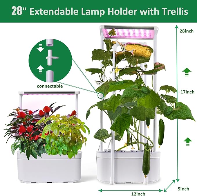 Hydroponics Growing System kit with Trellis,Smart Hydroponic Gardening System with LED Grow Light, Indoor Hydroponic Garden Herb Grow Kit for Short Tomato,Pepper,Cucumber (6200LC)