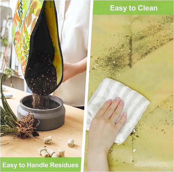 Repotting Mat for Indoor Plants, Foldable Waterproof Plant Potting Soil Mat Tray with 13 Pcs Garden Transplanting Succulent Tools and 30 Pcs Mesh Pads for Outdoor Care (Green)