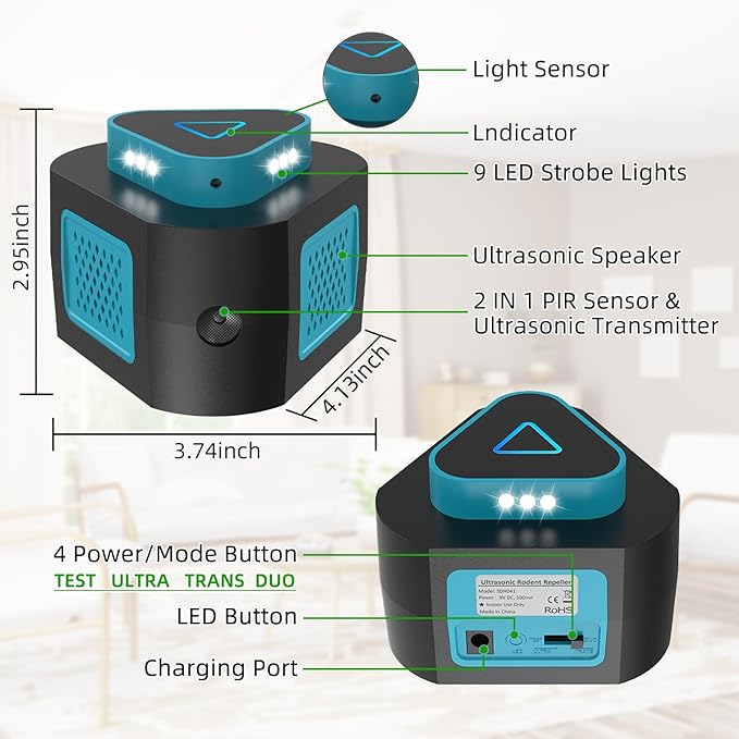 2025 360°Ultrasonic Pest Repellent Plug in,Indoor Pest Control for Rodent Mice Rat Spider Ant Bug Squirrel Bats Roach,4 Mode Switching Mouse Repellent Device for Basement House Garage Kitchen(2pcak)