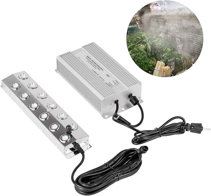 Happybuy Mist Maker 12 Head Ultrasonic Mist Fogger with Waterproof Power Supply Ultrasonic Fogger Humidifier Stainless Steel Pond Mister Fogger 7kg/h