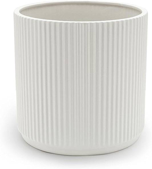 Amazon Basics Fluted Ceramic Round Planter, 8-inch, White