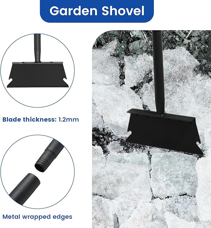 Garden Shovel, Floor Scraper, Ice Scraper, 59 Inch Adjustable Heavy Duty Snow Scraper Long Handle, Garden Flat Shovel for Lawn Edging Weeding Digging Snow Removal and Ice Scraping