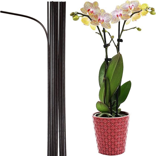 10-PCs 15-3/4" Plastic Coated Orchid Stakes for Plants Support, Bendable Orchid Support Stakes - Brown