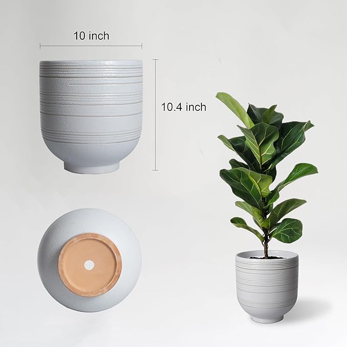10 Inch Ceramic Planter with Drainage, Large Indoor Planter for Olive Trees, Artificial Trees & More, Mid - Century Modern Design Ideal as Housewarmings
