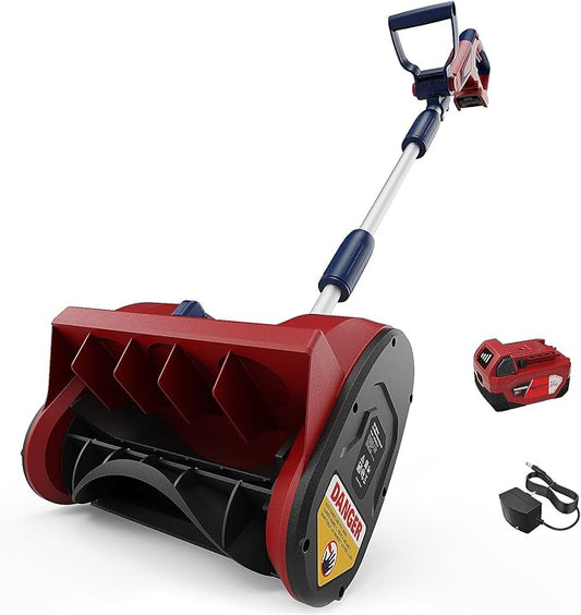 Cordless Snow Shovel Compatible with Milwaukee 18V Battery, 12” Brushless Snow Blower Electric Snow Thrower, Adjustable Front Handle & Deflector (w/ 4.0 Ah Battery & 4.0 Quick Charger)