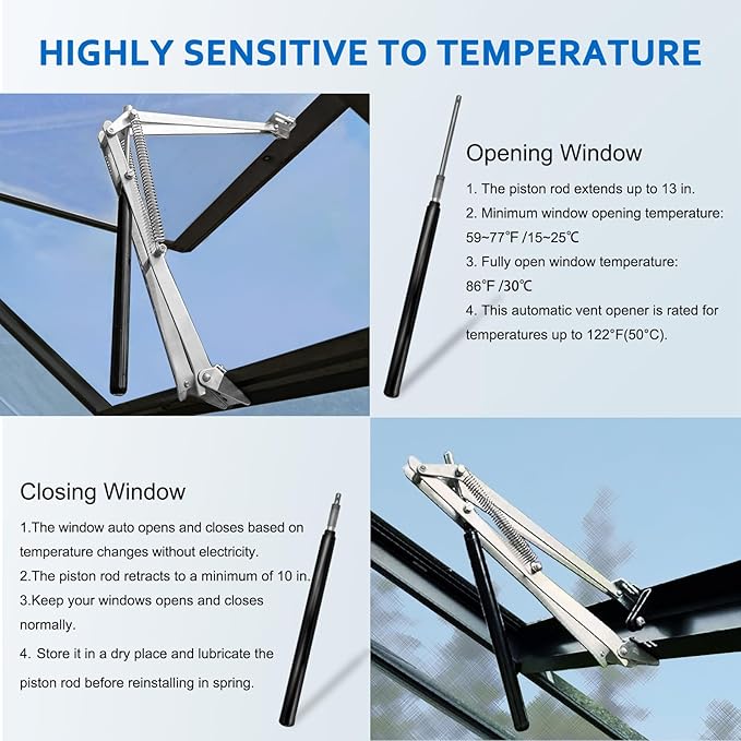 UYGALAXY Greenhouse Automatic Window Opener Kit - Roof Vent Auto Opener Solar Heat Sensitive Agricutural Lift Up to 15lbs Dual Spring Opener for Ventilation
