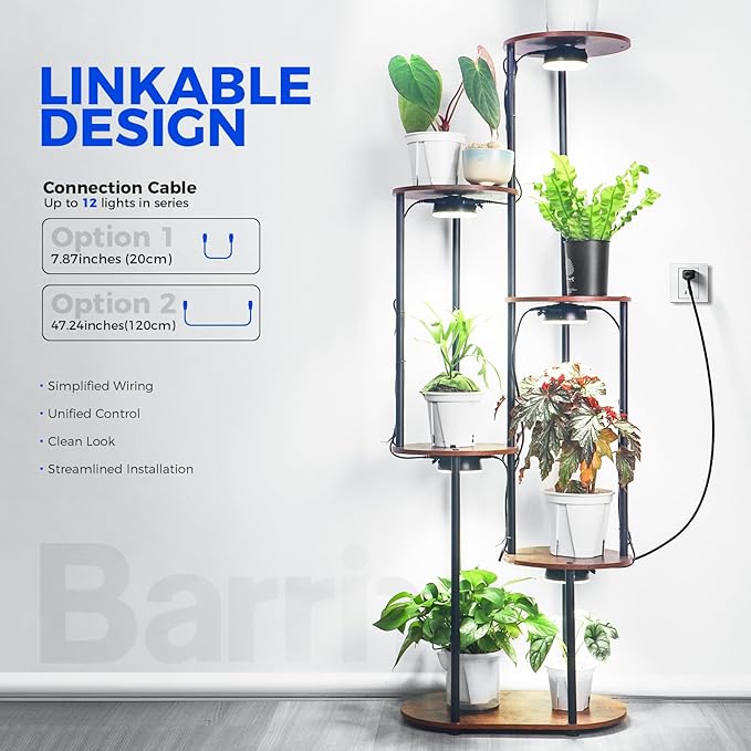 Barrina Orbgrow OG09 Puck LED Grow Light, 5000K 54W(6 x 9W, 810 Watt Equiv), Plant Lights for Indoor Plants Full Spectrum, Magnetic & Linkable, Small Grow lamp, Perfect for Plant Shelf, 6 Packs, Black