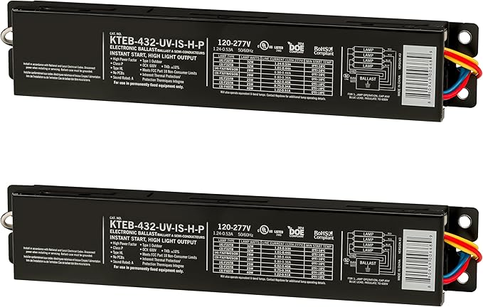 OHLECTRIC 2 Pack - Replacement for Keystone KTEB-432-UV-IS-H-P 4 Lamp T8 Electronic Fluorescent Ballast with High Light Output | 120-277V Input with Instant Start Operation | 1.16 Ballast Factor