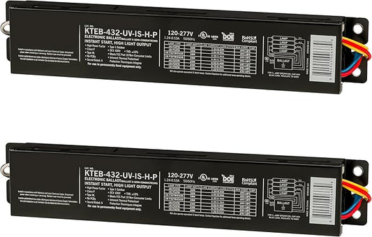 OHLECTRIC 2 Pack - Replacement for Keystone KTEB-432-UV-IS-H-P 4 Lamp T8 Electronic Fluorescent Ballast with High Light Output | 120-277V Input with Instant Start Operation | 1.16 Ballast Factor