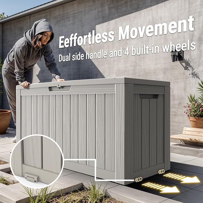 Mars Villa Deck Box, Waterproof Weatherproof and UV Resistant Resin Storage Bin with Lockable Lid, Ideal for, Outdoor, Patio Furniture Cushions, Pool Supplies, Garden Tools (72 Gallon, Grey)