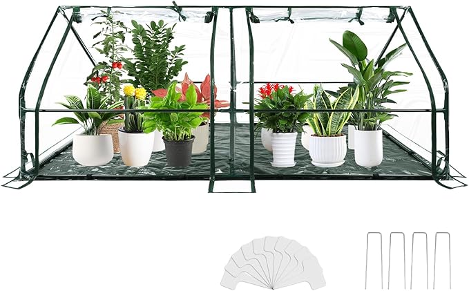 U'Artlines Portable Mini Greenhouse 9x3x3 Ft Small Greenhouse for Outdoors with Waterproof Pad, Little Green Houses Plant Cover Tent for Outside Garden Small Plants, Clear PVC
