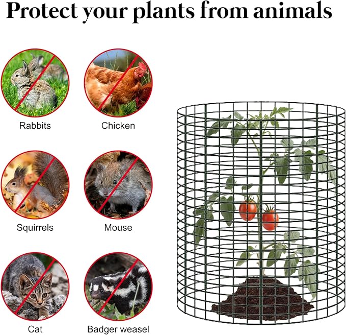 20 Pack Round Plant Protector from Animals, 12'' x 12'' Metal Plant Cages，60Pcs Metal Mesh to Keep Animals Out, Garden Protection Bunny Barricades, Wire Plant Protectors for Rabbits Chicken Duck