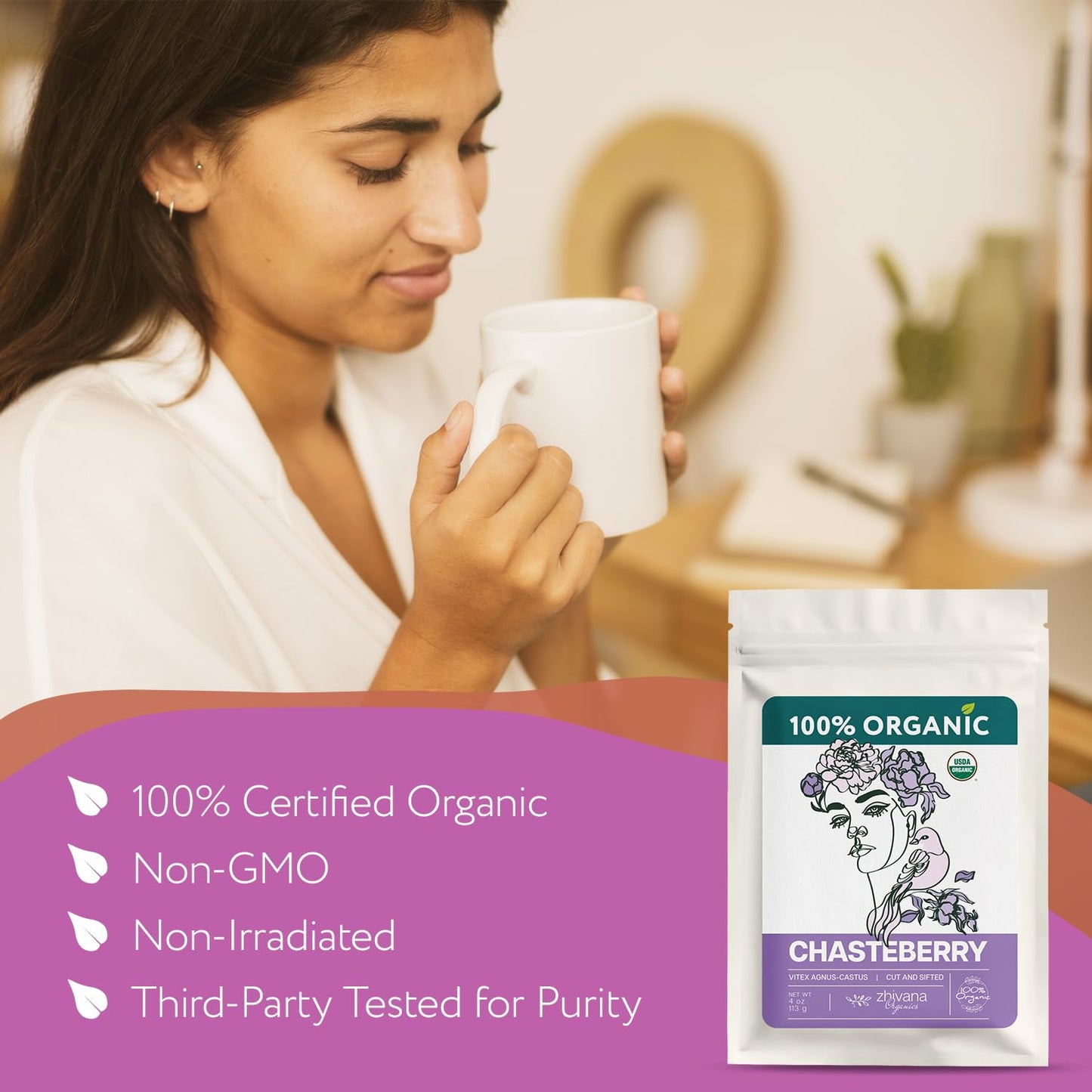 Organic Chasteberry Tea (4 oz.) – Whole Dried Berries for Infusion, Tinctures & Herbal Crafts – Edible Grade - Vitex agnus-castus
