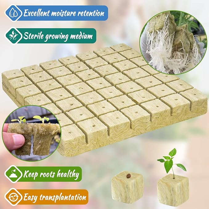 Legigo 1.5 Inch Rockwool Cubes for Hydroponics Seed Starter, Rock Wool Planting Cubes Hydroponic Garden Grow Plugs for Soilless Cultivation Plants Cutting Germination Clone(2 Sheet, 98 Plugs)