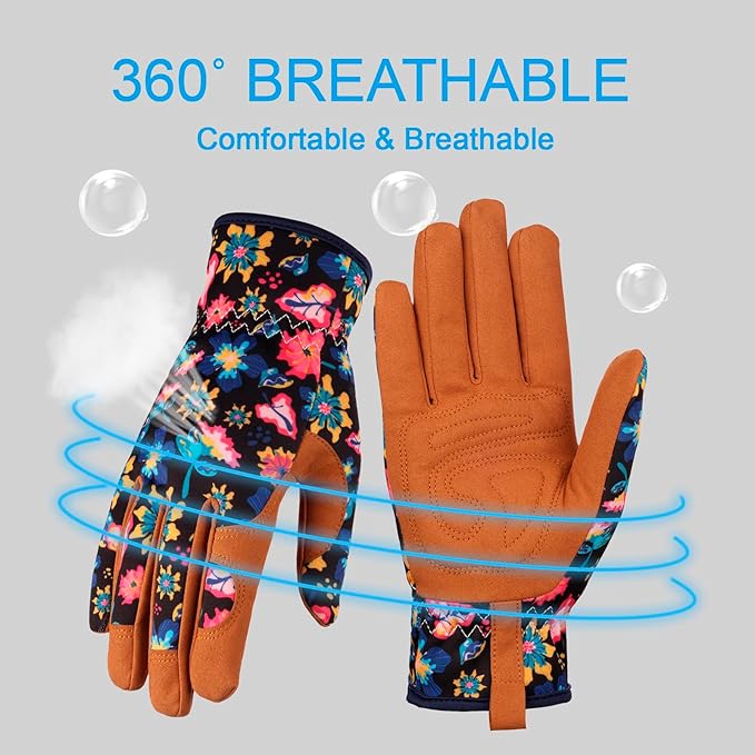 Bamllum Leather Gardening Gloves for Women - Working Gloves for Weeding, Digging, Planting, Raking and Pruning