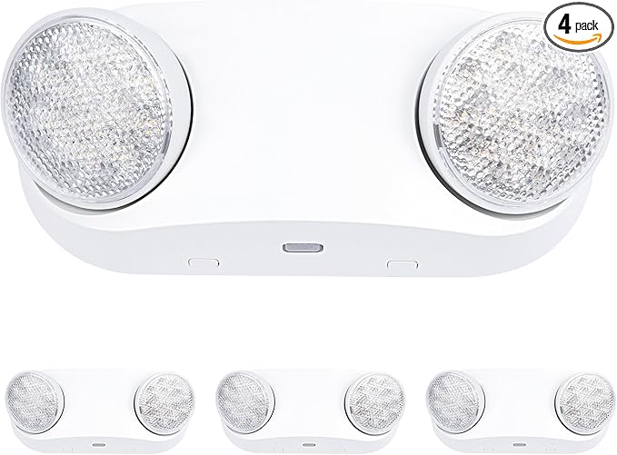 GRUENLICH LED Emergency Light with Battery Backup, 2 Adjustable Bug Eye Heads Lights, US Standard, AC 120-277V, Hardwired Commercial Emergency Exit Light for Business, 4-Pack