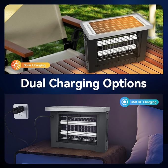 Solar Bug Zapper Outdoor Waterproof Patio Mosquito Zapper Solar Powered with Light Sensor Portable Camping Fly Trap for 2000 sq.ft Fly Zapper Mosquito Killer Ideal for Garden and Backyard