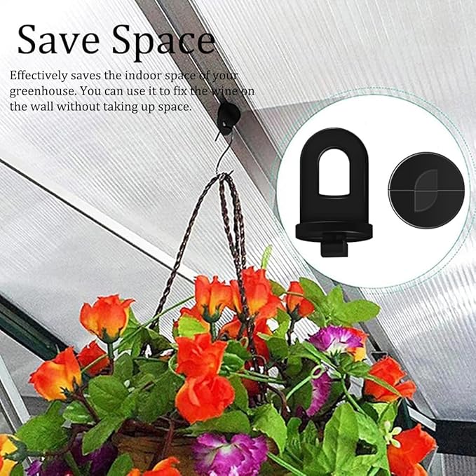 ELANE 30 Pcs Greenhouse Hooks and Twist Clips, Plastic Fixing Clips for Outdoor Garden Hanging Plants. (Black)