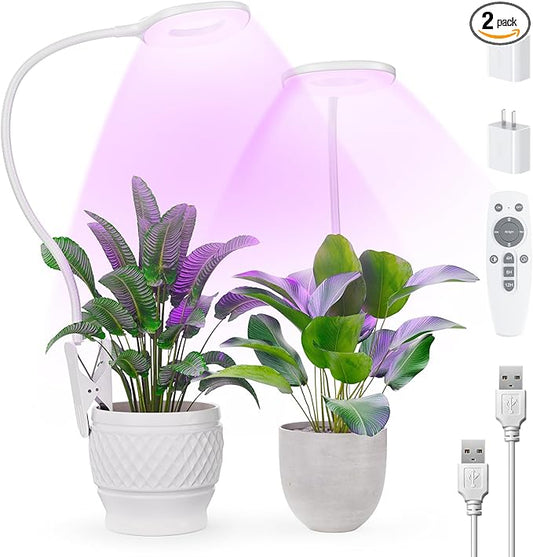 Grow Lights for Indoor Plants Full Spectrum, Clip On LED Plant Light, Plant Growing Lamp with 4/8/12H Timer, 3 Light Modes, 10 Dimmable Levels, Adjustable Gooseneck, Remote Control, 2-Pack
